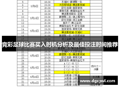 竞彩足球比赛买入时机分析及最佳投注时间推荐